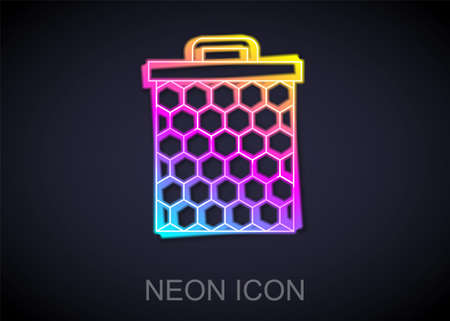 Glowing neon line Honeycomb icon isolated on black background. Honey cells symbol. Sweet natural food. Vectorのイラスト素材