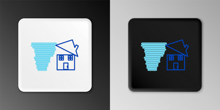 Line Tornado swirl damages house roof icon isolated on grey background. Cyclone, whirlwind, storm funnel, hurricane wind icon. Colorful outline concept. Vectorのイラスト素材