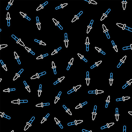 Line Pipette icon isolated seamless pattern on black background. Element of medical, chemistry lab equipment. Medicine symbol. Vectorのイラスト素材