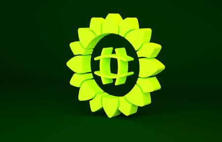 Yellow Sunflower icon isolated on green background. Minimalism concept. 3d illustration 3D renderの写真素材