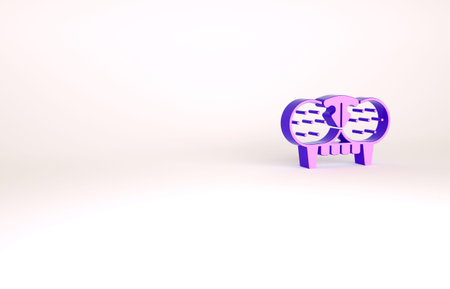 Purple Cat tooth icon isolated on white background. Minimalism concept. 3d illustration 3D render