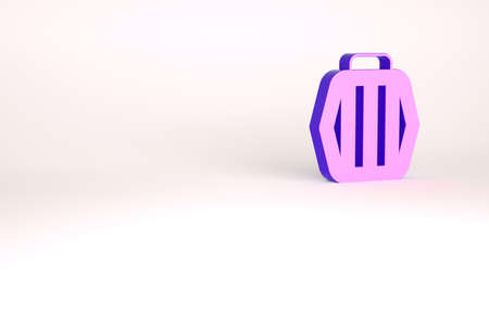 Purple Pet carry case icon isolated on white background. Carrier for animals, dog and cat. Container for animals. Animal transport box. Minimalism concept. 3d illustration 3D renderの写真素材