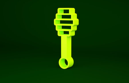 Yellow Honey dipper stick icon isolated on green background. Honey ladle. Minimalism concept. 3d...