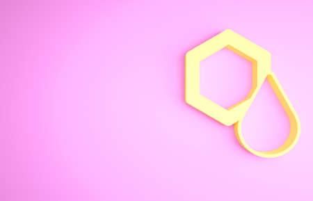 Yellow Honeycomb icon isolated on pink background. Honey cells symbol. Sweet natural food. Minimalism concept. 3d illustration 3D renderの写真素材