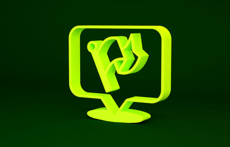Yellow Flag icon isolated on green background. Victory, winning and conquer adversity concept....
