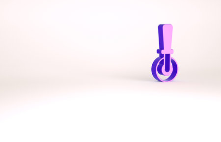 Purple Pizza knife icon isolated on white background. Pizza cutter sign. Steel kitchenware equipment. Minimalism concept. 3d illustration 3D renderの写真素材