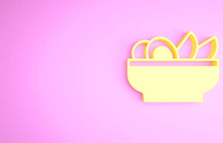 Yellow Nachos in plate icon isolated on pink background. Tortilla chips or nachos tortillas. Traditional mexican fast food menu. Minimalism concept. 3d illustration 3D renderの写真素材