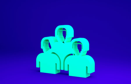 Green Team of baseball players icon isolated on blue background. Minimalism concept. 3d illustration...