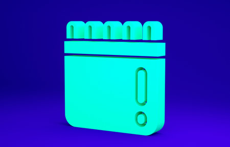 Green Calendar with baseball game icon isolated on blue background. Game day. Minimalism concept. 3d...