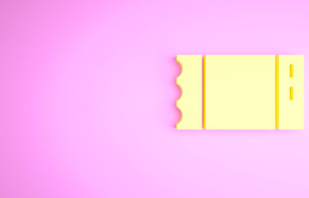 Yellow Baseball ticket icon isolated on pink background. Minimalism concept. 3d illustration 3D...