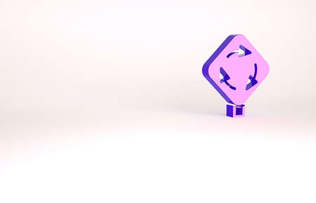 Purple Roundabout traffic icon isolated on white background. Traffic circle road sign. Minimalism concept. 3d illustration 3D renderの写真素材