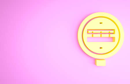 Yellow Railroad crossing icon isolated on pink background. Railway sign. Minimalism concept. 3d illustration 3D renderの写真素材