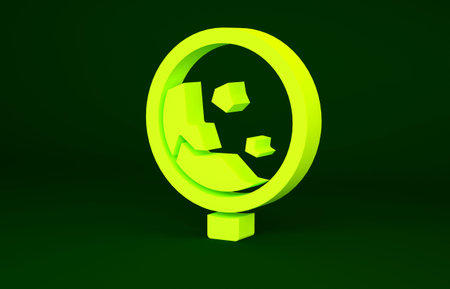 Yellow Road sign warning avalanche rockfall landslides icon isolated on green background. Traffic...