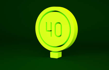 Yellow Speed limit traffic sign 40 km icon isolated on green background. Minimalism concept. 3d illustration 3D renderの写真素材