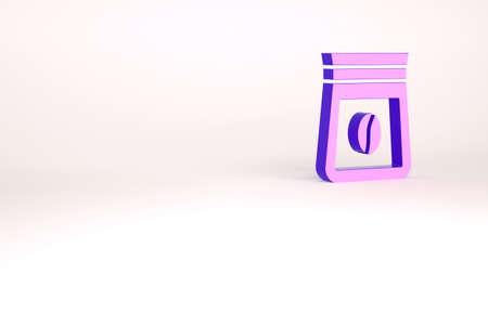 Purple Bag of coffee beans icon isolated on white background. Minimalism concept. 3d illustration 3D renderの写真素材