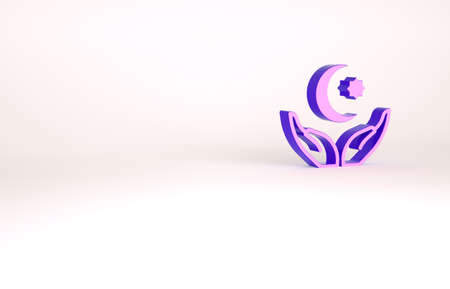 Purple Star and crescent - symbol of Islam icon isolated on white background. Religion symbol. Minimalism concept. 3d illustration 3D renderの写真素材