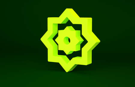 Yellow Islamic octagonal star ornament icon isolated on green background. Minimalism concept. 3d illustration 3D renderの写真素材