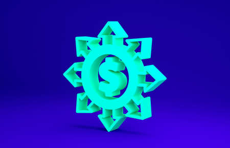 Green Dollar, share, network icon isolated on blue background. Minimalism concept. 3d illustration 3D renderの写真素材