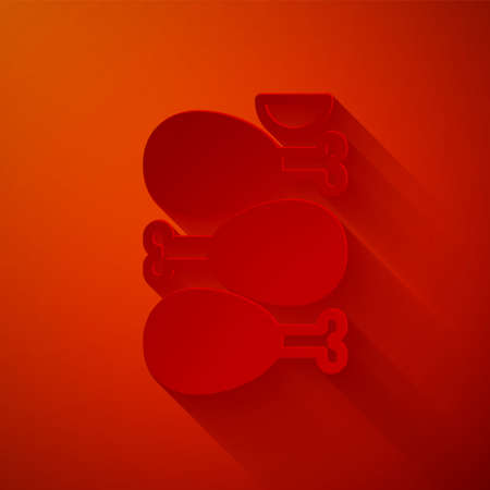 Paper cut Indian traditional food Tandoori chicken icon isolated on red background. Paper art style. Vectorのイラスト素材