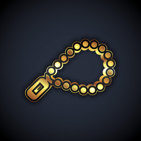 Gold Rosary beads religion icon isolated on black background. Vectorのイラスト素材