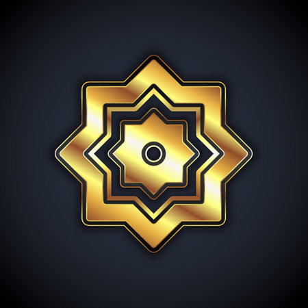 Gold Islamic octagonal star ornament icon isolated on black background. Vectorのイラスト素材