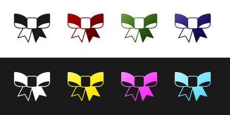 Set Gift bow icon isolated on black and white background. Vectorのイラスト素材