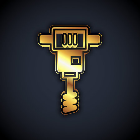 Gold Electrical hand concrete mixer icon isolated on black background. Handheld electric cement mixer. Vectorのイラスト素材