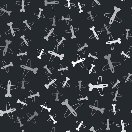 Grey Plane icon isolated seamless pattern on black background. Flying airplane icon. Airliner sign. Vectorのイラスト素材