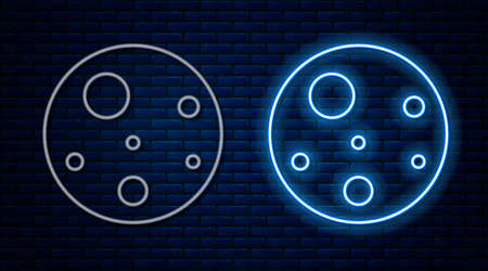 Glowing neon line Planet Mars icon isolated on brick wall background. Vectorのイラスト素材
