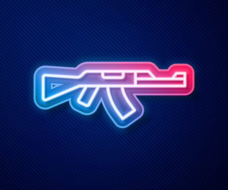 Glowing neon line Submachine gun icon isolated on blue background.  Vectorのイラスト素材