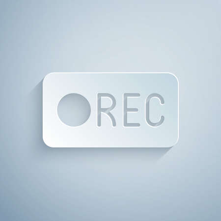 Paper cut Record button icon isolated on grey background. Rec button. Paper art style. Vectorのイラスト素材