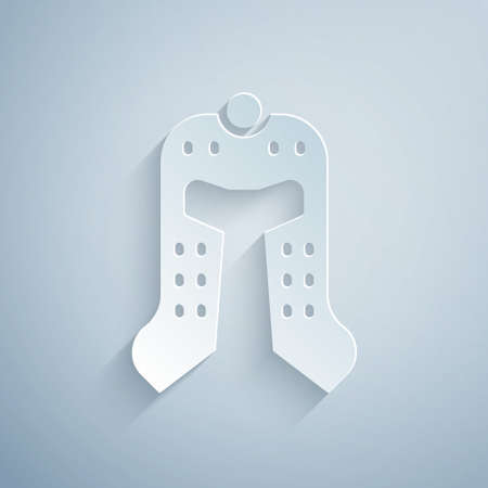 Paper cut Medieval iron helmet for head protection icon isolated on grey background. Paper art style. Vectorのイラスト素材