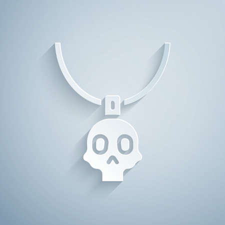 Paper cut Necklace amulet icon isolated on grey background. Paper art style. Vectorのイラスト素材