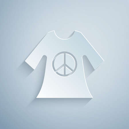 Paper cut Peace symbol dress print stamp icon isolated on grey background. Paper art style. Vectorのイラスト素材