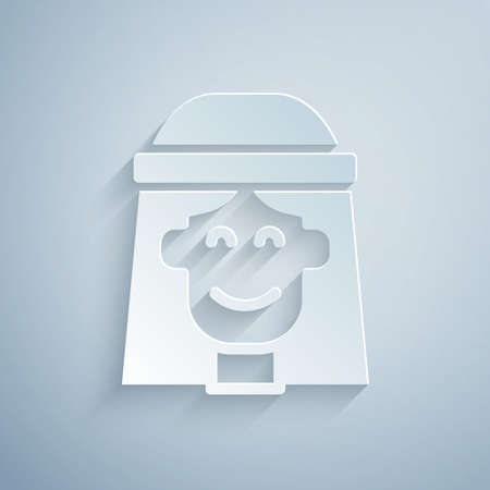Paper cut Hippie girl icon isolated on grey background. Peace and love sign. Symbol pacificism freedom and love. Paper art style. Vectorのイラスト素材