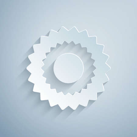 Paper cut Sun icon isolated on grey background. Paper art style. Vectorのイラスト素材