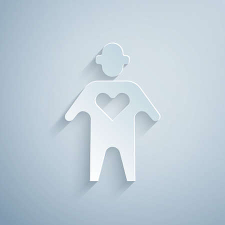 Paper cut Volunteer icon isolated on grey background. Paper art style. Vectorのイラスト素材