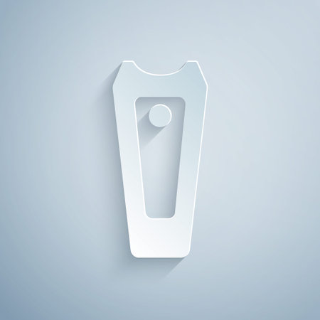 Paper cut Nail cutter icon isolated on grey background. Nail clipper. Paper art style. Vectorのイラスト素材