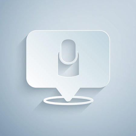 Paper cut Manicure icon isolated on grey background. Paper art style. Vectorのイラスト素材