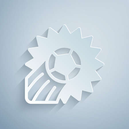 Paper cut Soccer football ball icon isolated on grey background. Sport equipment. Paper art style. Vectorのイラスト素材