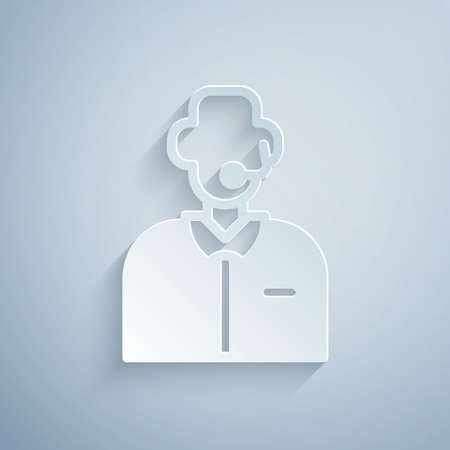 Paper cut Football or soccer commentator icon isolated on grey background. Paper art style. Vectorのイラスト素材