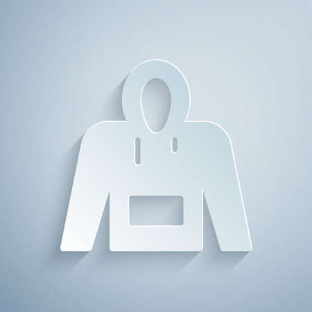 Paper cut Hoodie icon isolated on grey background. Hooded sweatshirt. Paper art style. Vectorのイラスト素材