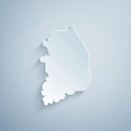 Paper cut South Korea map icon isolated on grey background. Paper art style. Vectorのイラスト素材