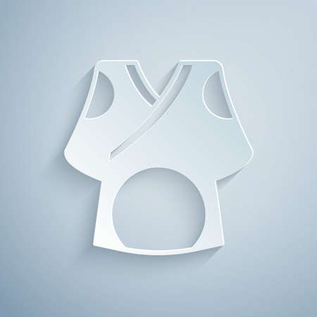 Paper cut Kimono icon isolated on grey background. Japanese wearing national costumes, kimono. Traditional Asian costumes. Paper art style. Vectorのイラスト素材