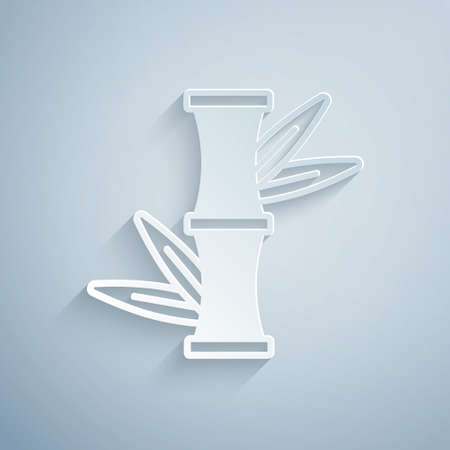 Paper cut Bamboo icon isolated on grey background. Paper art style. Vectorのイラスト素材