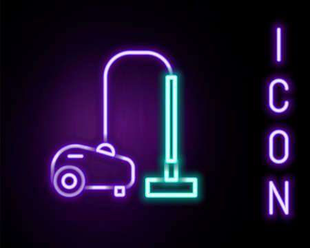 Glowing neon line Vacuum cleaner icon isolated on black background. Colorful outline concept. Vectorのイラスト素材