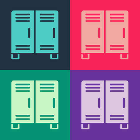 Pop art Locker or changing room for hockey, football, basketball team or workers icon isolated on color background. Vectorのイラスト素材