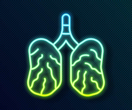Glowing neon line Disease lungs icon isolated on black background. Vectorのイラスト素材