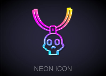 Glowing neon line Necklace amulet icon isolated on black background. Vectorのイラスト素材