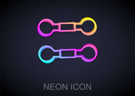 Glowing neon line Dumbbell icon isolated on black background. Muscle lifting, fitness barbell, sports equipment. Vectorのイラスト素材